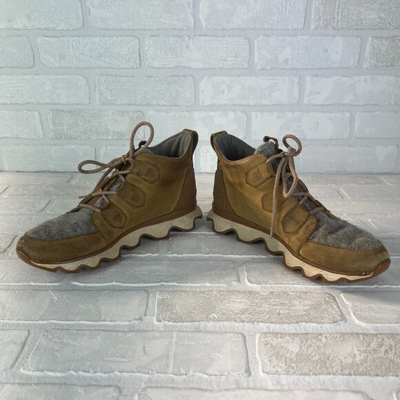 Sorel Kinetic Caribou Snow Boots Womens 7.5 Light Brown Leather Gray Waterproof - Picture 7 of 16